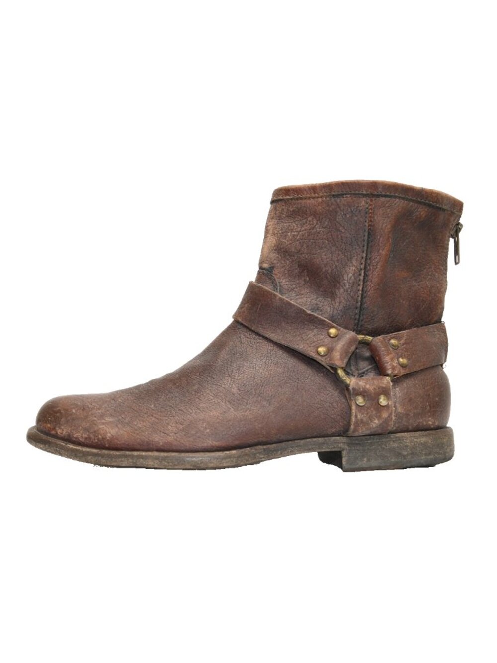 New! Frye Phillip Harness 87873 Mens Brown Tumbled Leather Zip Boots 8.5 D DD562 - Picture 3 of 7